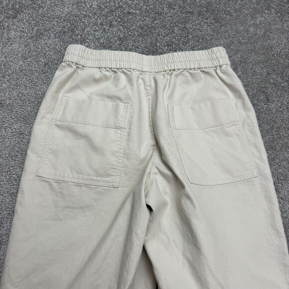 COS Pull On Wide Leg Trouser Crop Pants Womens XS Beige Cotton Elastic Waist - Picture 4 of 16